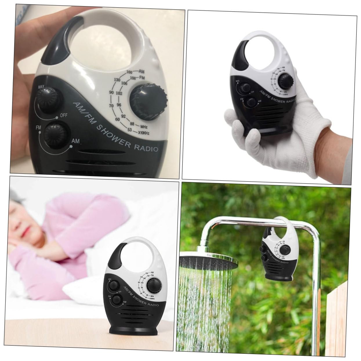Homoyoyo Radio de Ducha Resistente con Soporte Am/FM, Volumen Ajustable y Gancho de Plástico para Baño y Actividades al Aire Libre