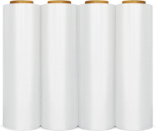 PSBM - Envoltura elástica, paquete de 4, 18 pulgadas x 2000 pies, calibre 60, adherencia de plástico transparente, rollos de película elástica a