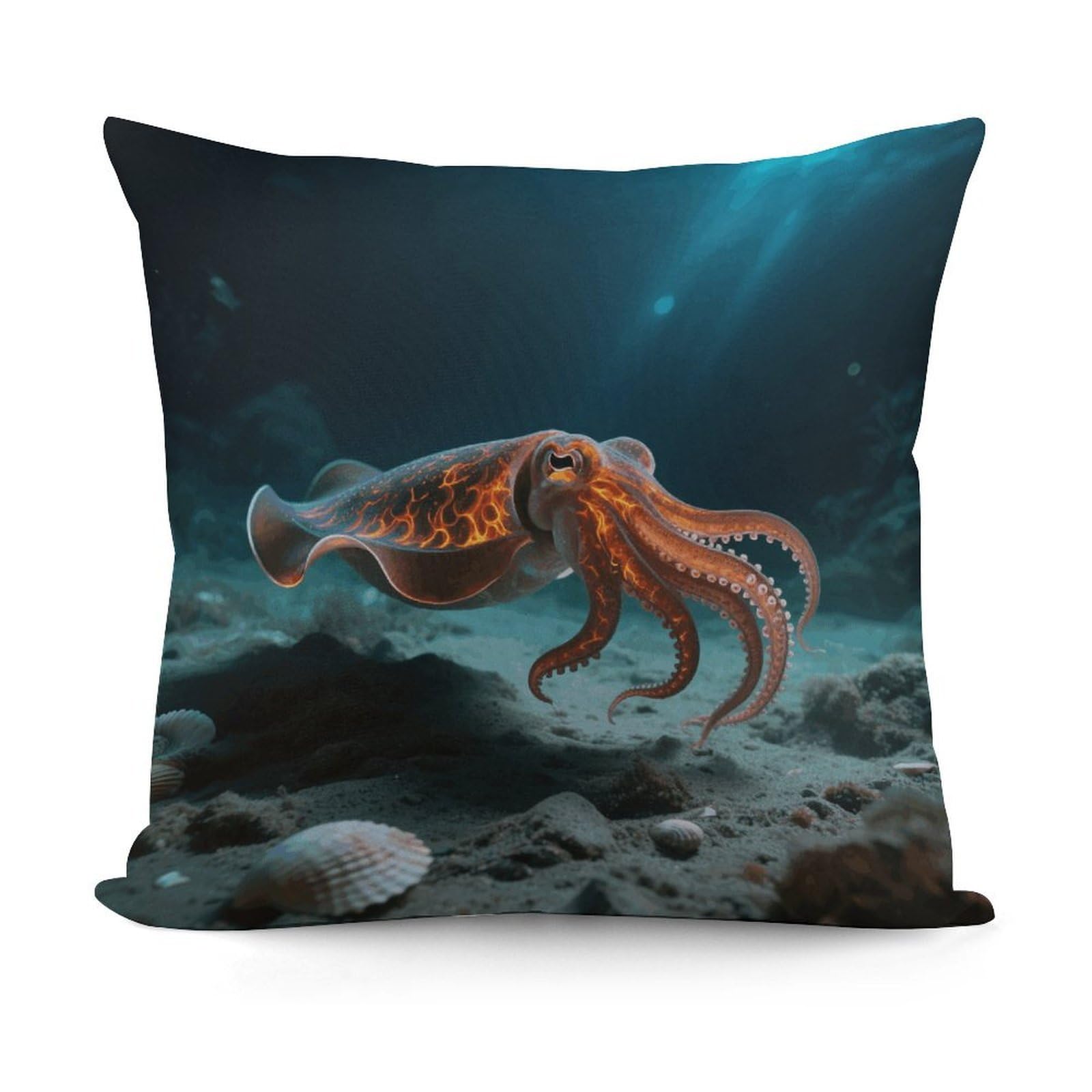 VstaDank Walking Flamboyant Cuttlefish Pillow Cover with Invisible Zipper Square Throw Pillowcase Plush Couch Sofa Pillow Case 18x18 Inch Decorative Throw Cushion Covers for Sofa Living Pillowcover