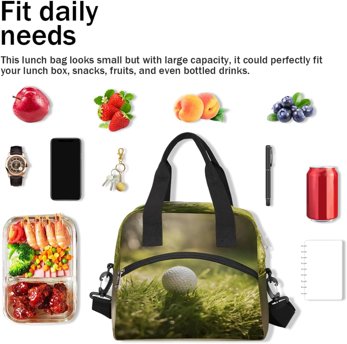 Golf-Sport Lunch Bag for Women Men, Women Insulated Thermal and Cooler Picnic Lunch Box for Adult ‎Portable Lunch Tote Bags With Shoulder Strap