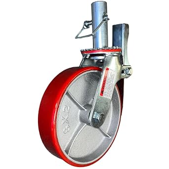 Scaffold Caster 8" x 2" Red Poly Cast Iron Wheels w/Locking Brakes 1-3/8" 800 lbs. Capacity