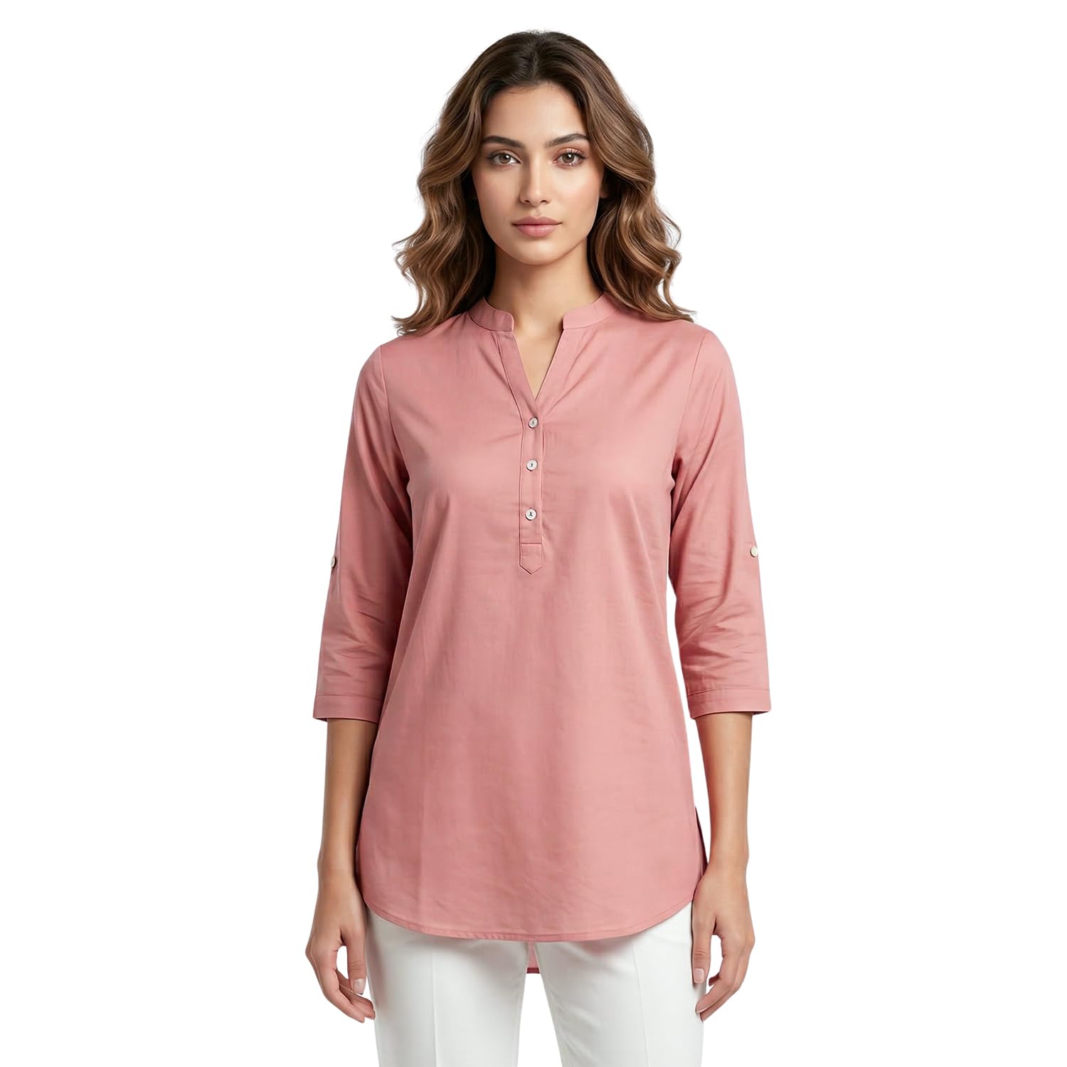bonjour Women Comfort Short Kurti, Airy Linen Fabric, Regular Fit Kurta with 3/4th Sleeves, V Collar, Straight Fit, Side Slit Perfect for Formal, Casual and Ethnic Wear-picture-56