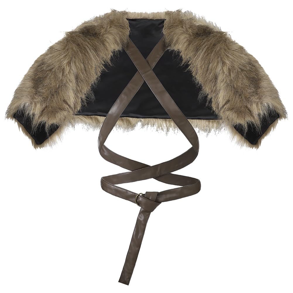 SIQITECHUK Men Viking Fur Shawl Cape with Belt Medieval Collar Renaissance Shoulder Armor Wrap Warrior barbarian Costume Accessory for Halloween LARP Cosplay (Brown) - Image 2
