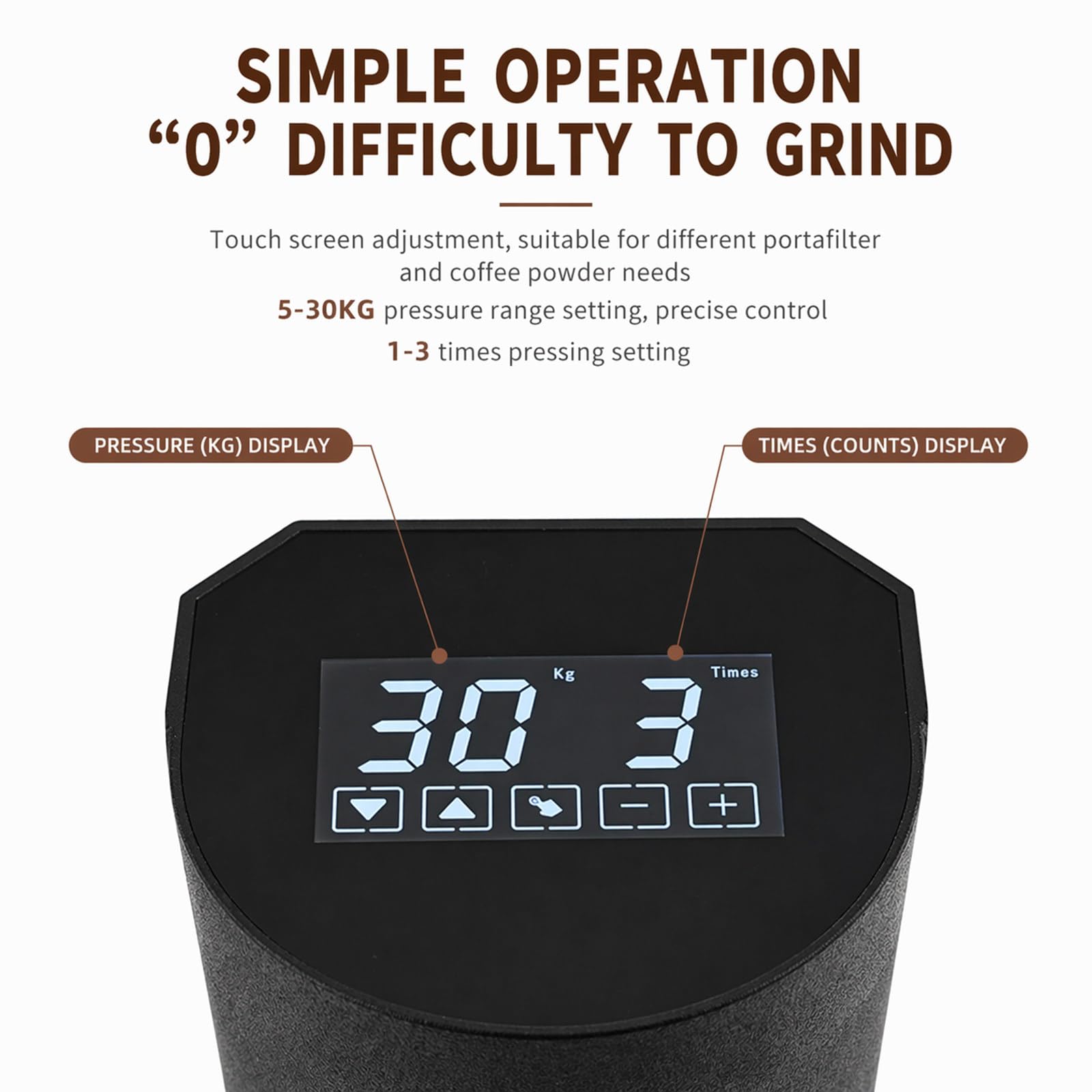 Równe Krążki Kawowe, Szybsze Przygotowanie Wielu Espresso, Elektryczny Tamper do Espresso 58 mm z Zakresem Ciśnienia 5-30 kg do Kawiarni i Domu White