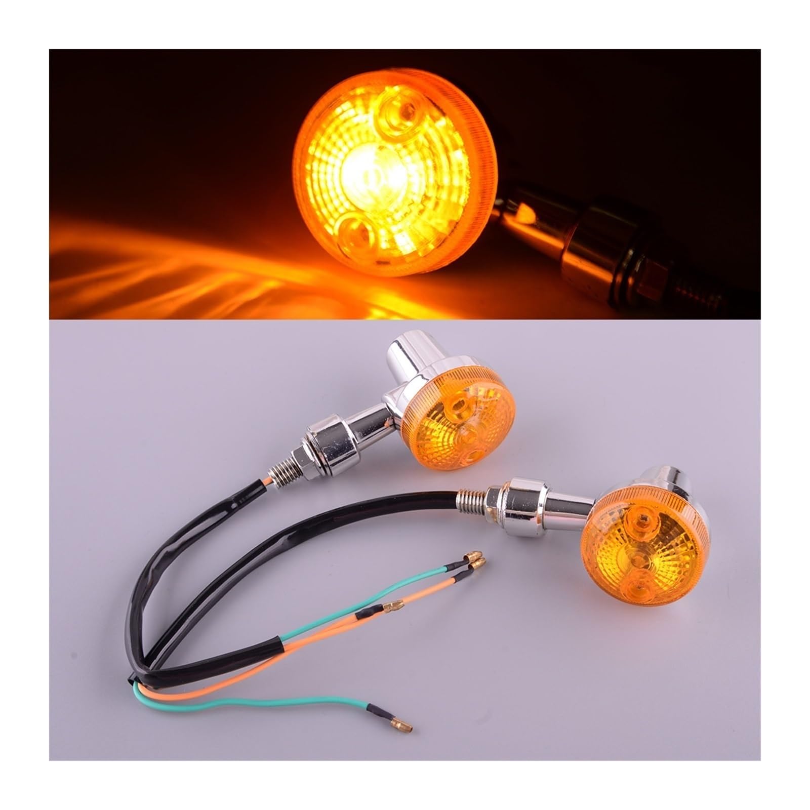 Intermitentes de motocicleta 2 uds 10mm 2 cables para giro Universal de motocicleta para lámpara de luz de señal indicador intermitente ámbar 12V impermeable