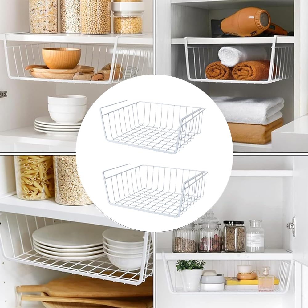 Set Di 2 Cestini Appendiabiti In Metallo Per Scaffali Sotto Il Tavolo, Cucina, Ufficio, Dispensa, Bagno, Armadio