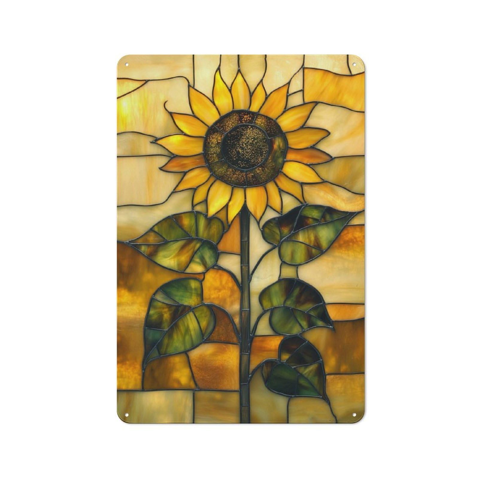 Jubonexis Stained Glass Piece A Sunflower And Leaves Tin Metal Signs Wall Art Decorations for Bar Pub Club Cafe Room Farmhouse White 30x20cm