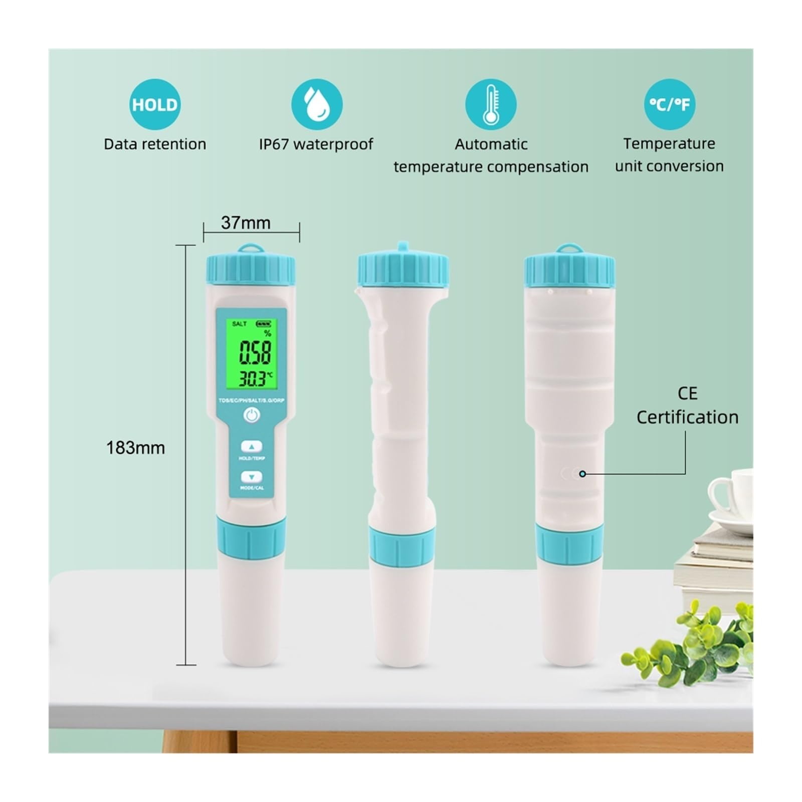 Zestaw do badania wody, 7 w 1 PH/TDS/EC/ORP/Salinity/S. G/Temperature Meter C-600 Tester ści wody do pitnej, akwaria Miernik pH