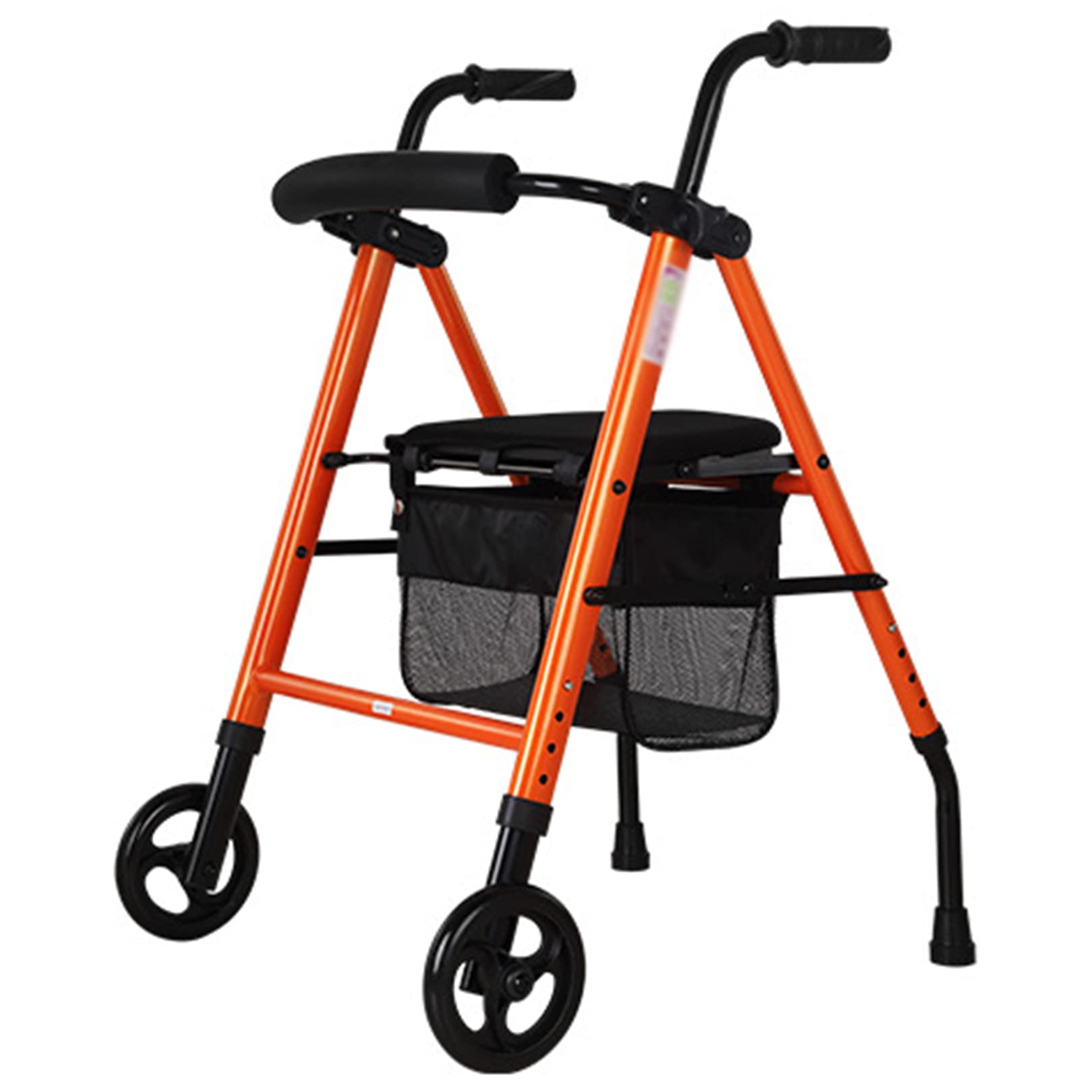 Rollatoren 4 Räder mit Sitz, zusammenklappbar, leicht, Mobilitätsgehhilfe für ältere Menschen mit Platz und Rädern, Aluminium-Rollator, schwarze Hilfe mit und Korb für Ea