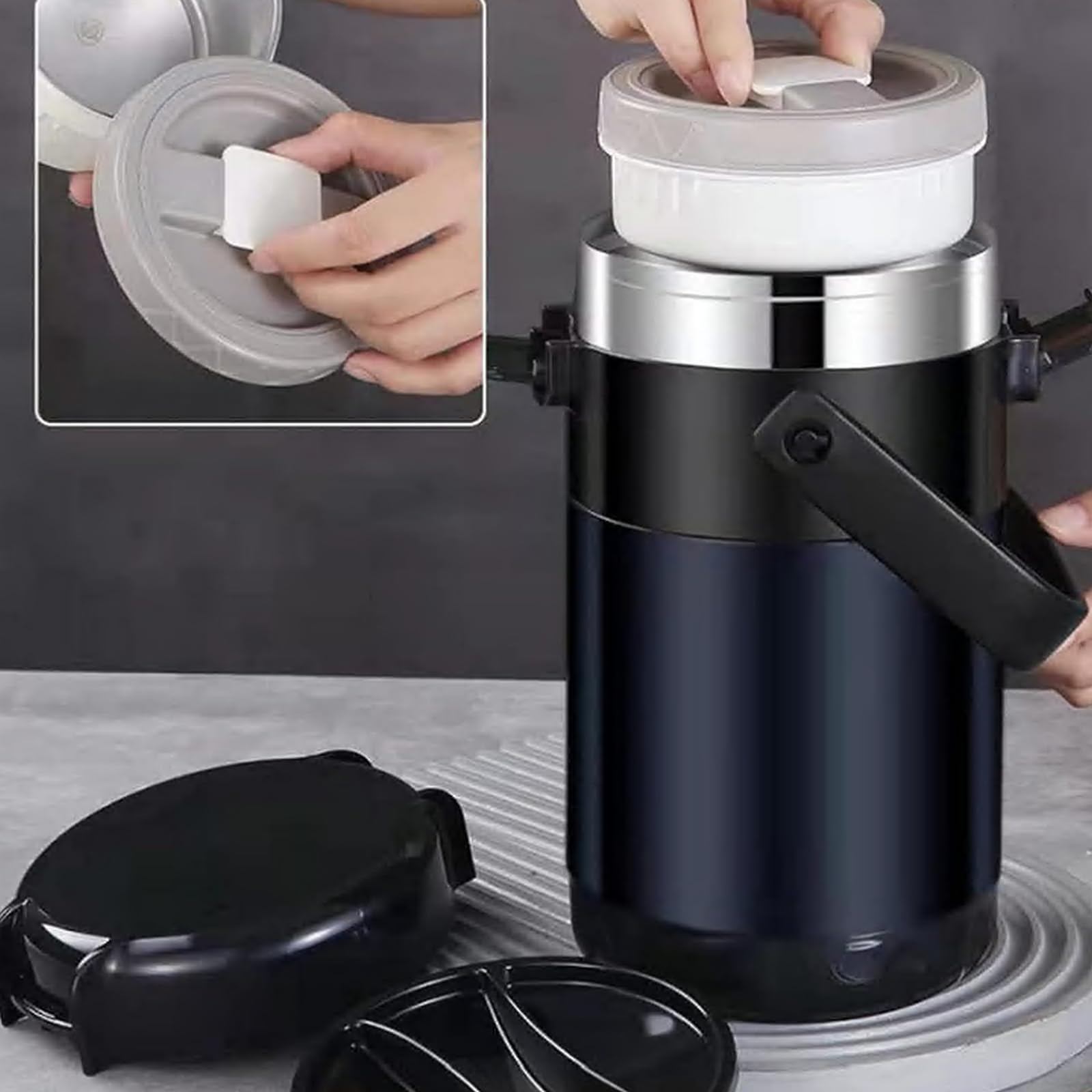 stapelbare Edelstahl 3-Tier Mittagessen/Snack Box, Vakuum Edelstahl Leck-Proof Isolierte Topf, Geeignet für das Tragen von Lebensmitteln zum Büro, Picknick im Freien(2600ml, Blau)