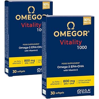 Omegor Vitality 1000   Nahrungserg nzungsmittel mit 90% Omega 3 in Triglyceridform   Vitamin E   F r ein gesundes Herz Sehverm gen und Gehirn   IFOS-zertifiziert   Ohne Nachgeschmack   2 x 30 Kp