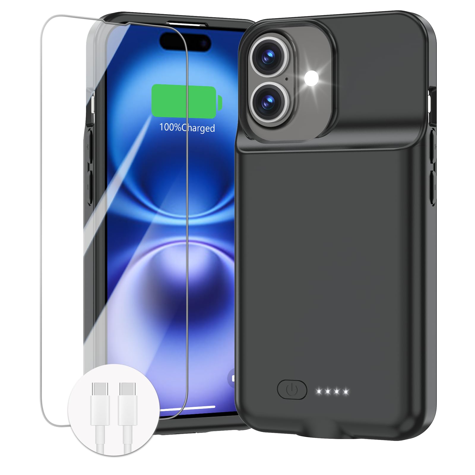 Battery Case for iPhone 16/16e,[2025 New] Fast Charging Case Charger 8500mAh Ultra-Slim Lightweight Rechargeable Battery Pack Anti-Fall TPU Powerful Juice Box for iPhone 16/16e (6.1") Black