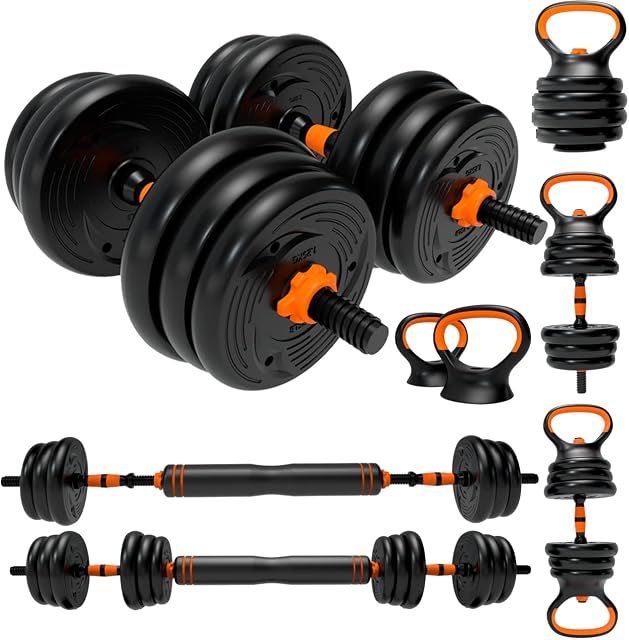Adjustable Dumbbell Kettlebell 20KG weight Set, 6 in 1 Barbell Weights Dumbbells with Connecting Rod 30KG, Fitness Equipment Weightlifting Sets Push-ups, Free Weights for Home Gym Training,UK Delivery
