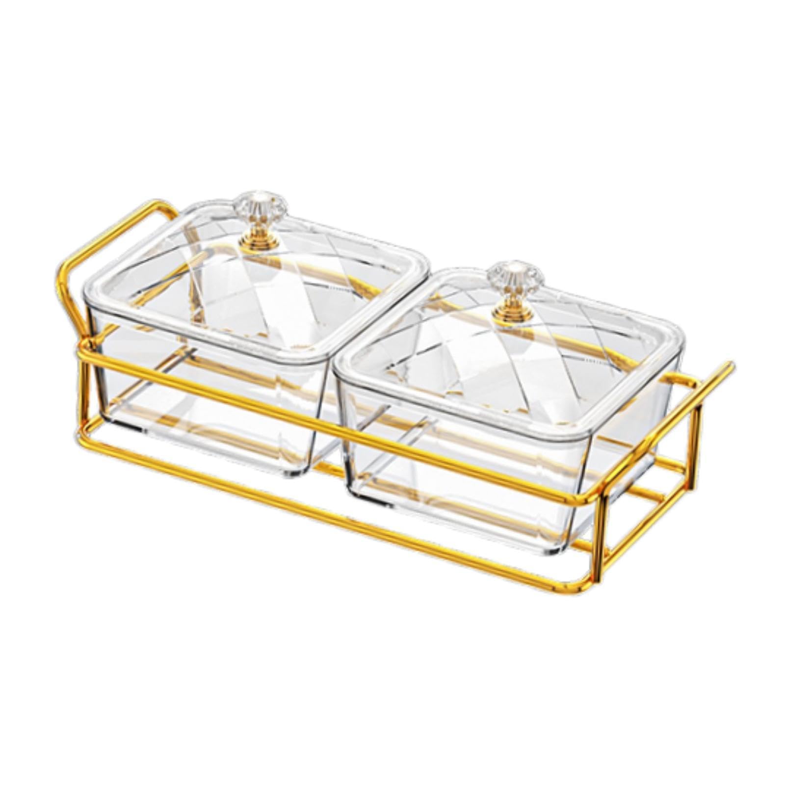 Bothyi Dry Fruit Tray with Lid Food Storage Bowls Detachable Appetizer Serving Plate Divided Snacks Dish for Home Living Room Fruits, Clear with 2 Grids