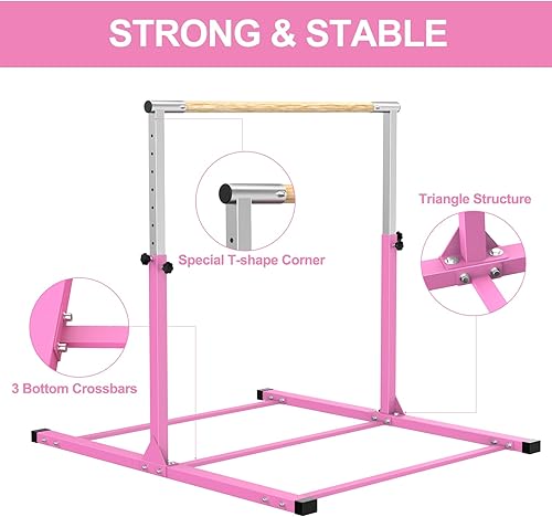 Miniatura 9 de SHIWEI Barra de entrenamiento de gimnasia, altura ajustable de 3 a 5 pies, barra horizontal para niños