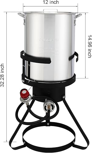 Miniatura 4 de Juego de freidora de pavo de 30 cuartos de galón, vaporizador de caldera de pescado y mariscos de aluminio con quemador de gas propano de 55,000