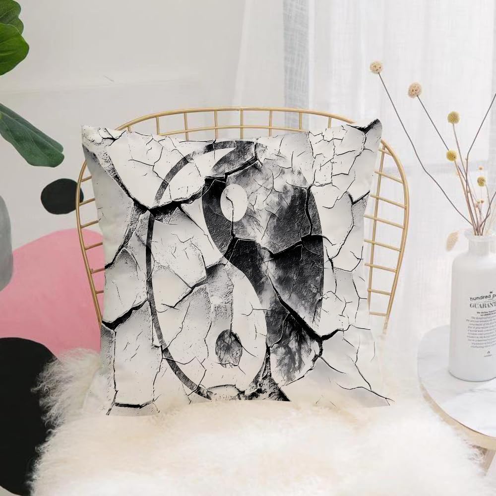 HYMSXW Cushion Cover,Throw Pillow Case Home Decorative for Living Room Bedroom Sofa Chair 20X20 Inch,Cracks, fractures, Tai Chi elements, black and white abstract art,Pillowcase 50X50cm