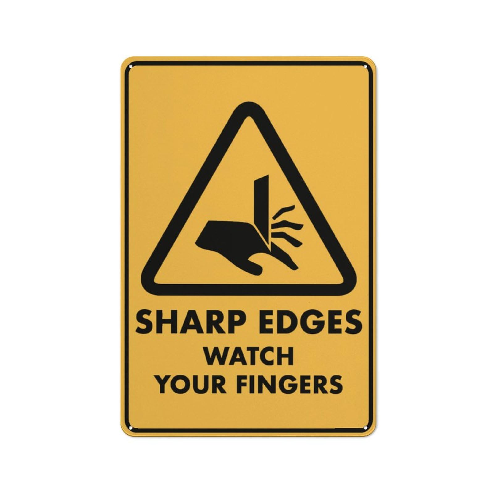 Caution - Sharp Edges (Watch Your Fingers) Sign, 8x12 Inch Metal Aluminum, Pre-Drilled Holes for Easy Mounting, Indoor/Outdoor Use for Fence, Door, Gate