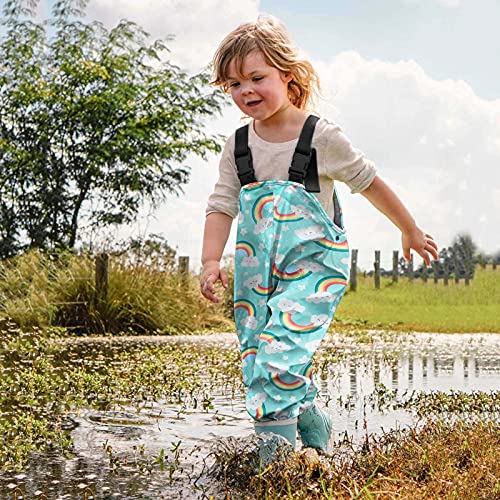 Kids Toddler Waterproof Rain Bib Pants Boys Girls Cartoon Rainbow Suspender Lightweight Muddy Play Overalls Rainwear4