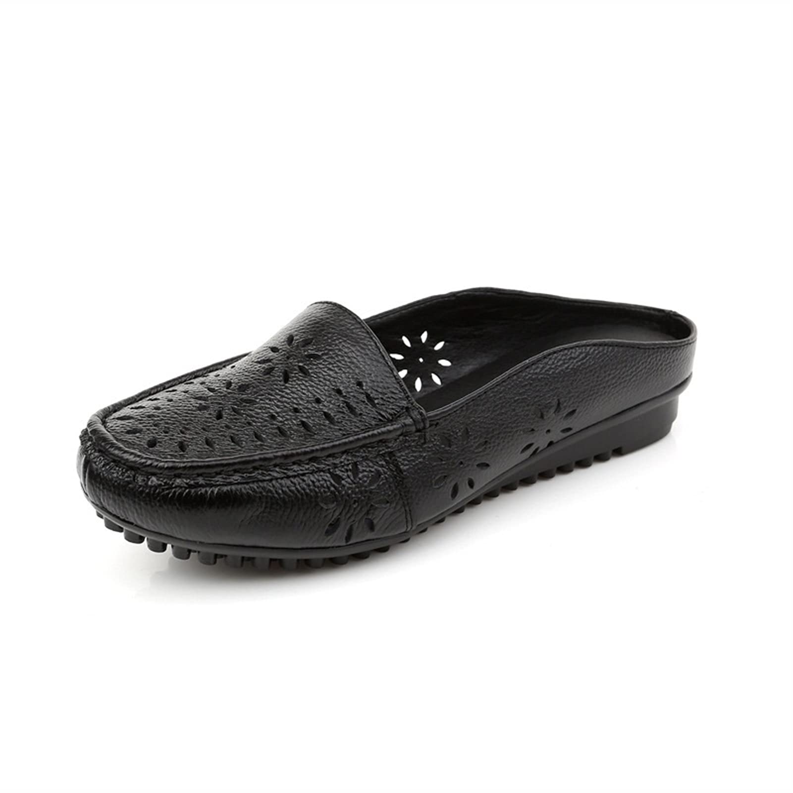 Angelia women's shoes, women's flat shoes, women's casual Slip-ons for Women Perforated Flower Pattern Backless Slipper Flat Mules Soft Soles Light Weight Round Toe Non on Slip Resistant Durable