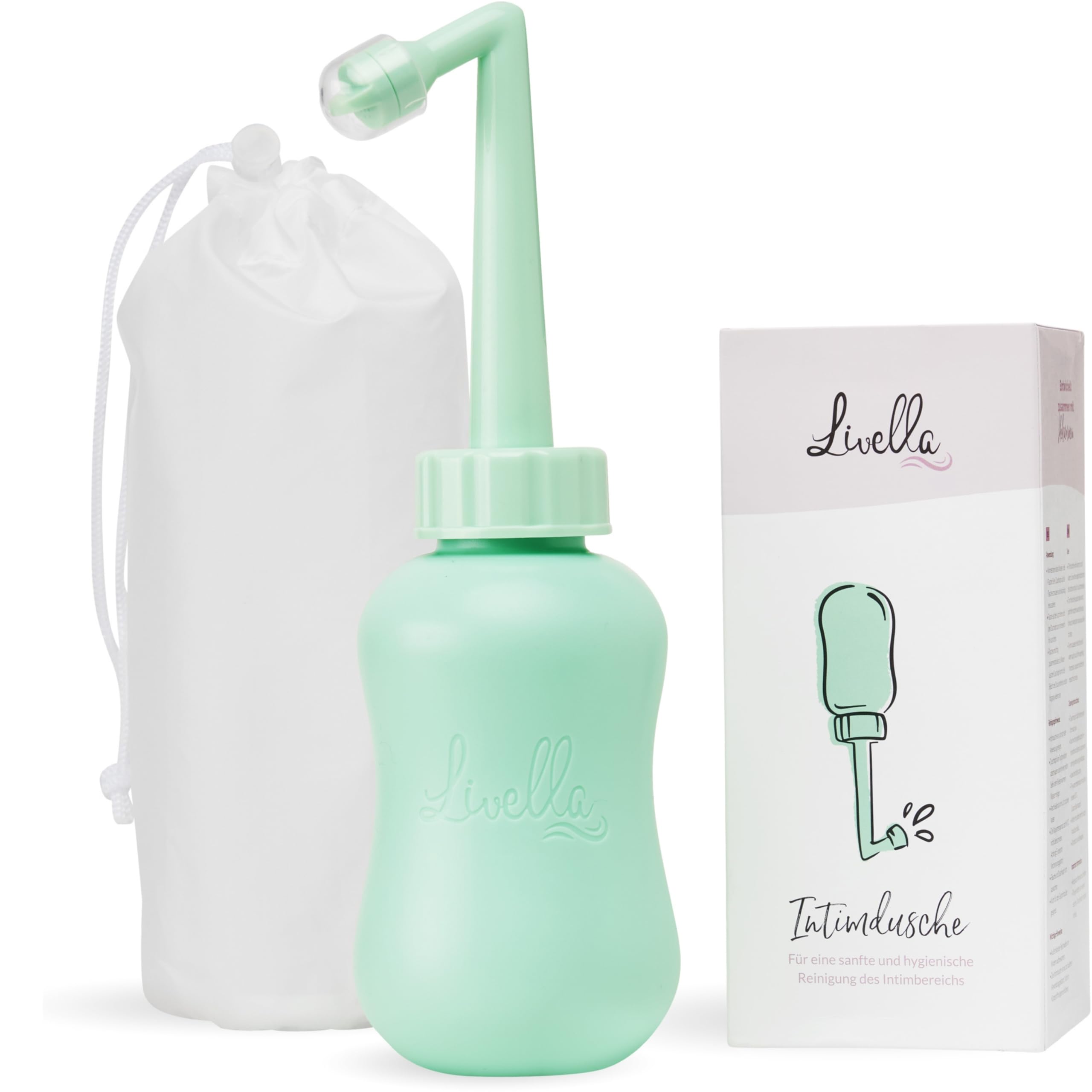 Spruzzatore portatile per bidet Livella, sviluppato in Germania, per una delicata igiene intima e un maggior comfort post-partum, bidet da viaggio ideale, doccetta per lavaggio perineale e anale