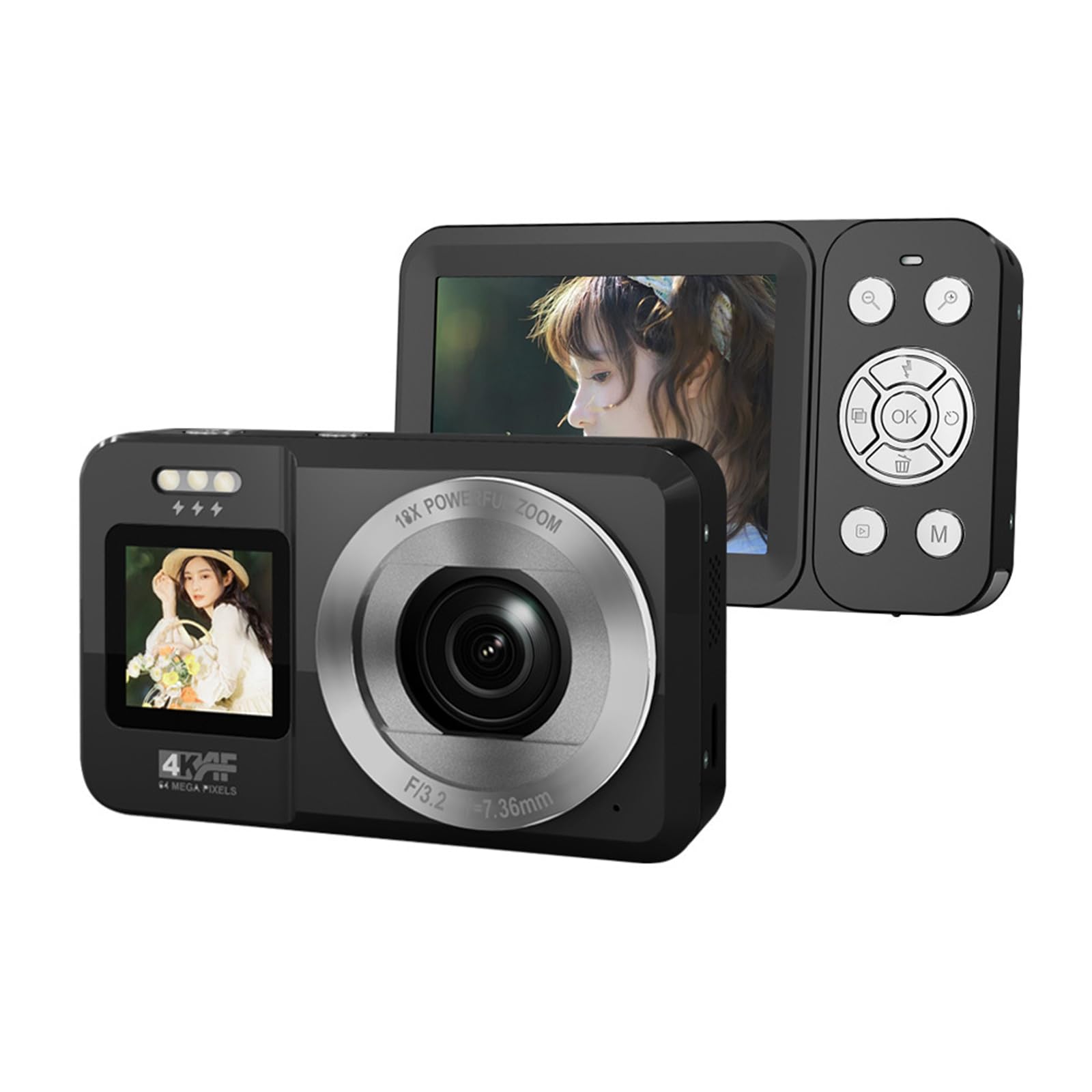 Schermo Fotocamera digitale 4K Sensori da 64MP Ottica 18X Compatti Design per principianti Fotocamera per fotografia all ' aperto per adolescenti