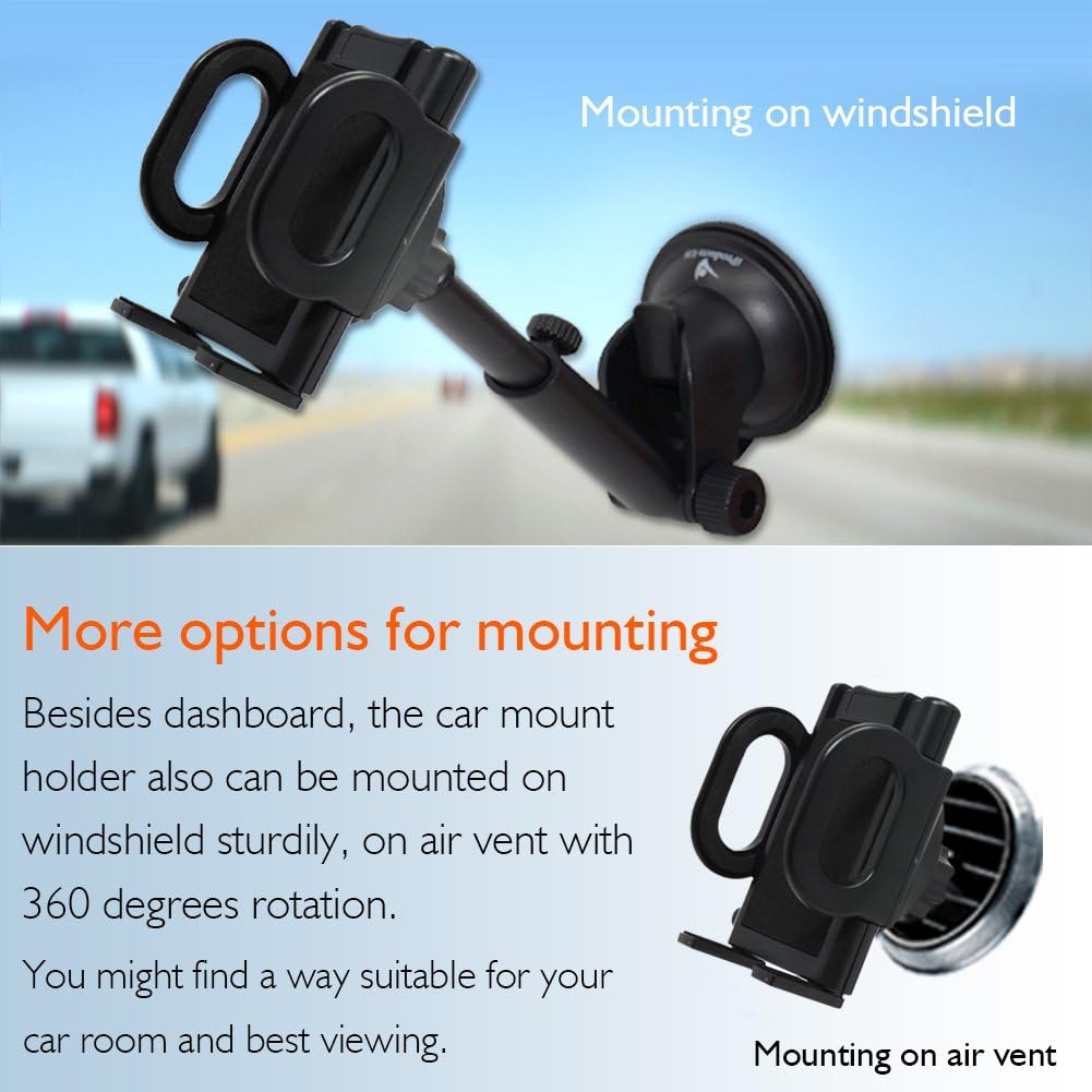 iProductsUS Phone Holder for Car, Universal Car Phone Mount, Hands Free Windshield Dashboard and Air Vent Car Cradle Mount for iPhone Samsung LG HTC All of The Smartphones and GPS Devices (Black)