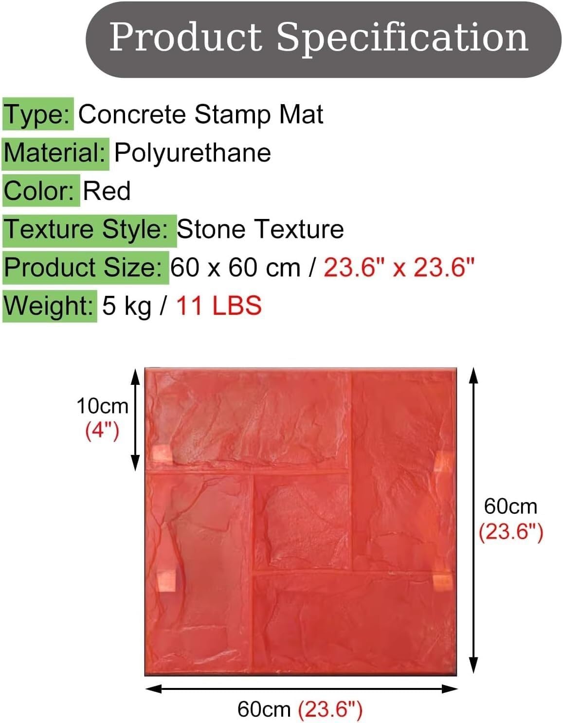 Concrete Stamp Square Stone Tile Textured Stamp Pad, Polyurethane Cement Stamp Pattern Pad, Flooring Impression with Realistic Texture for Garden Paths