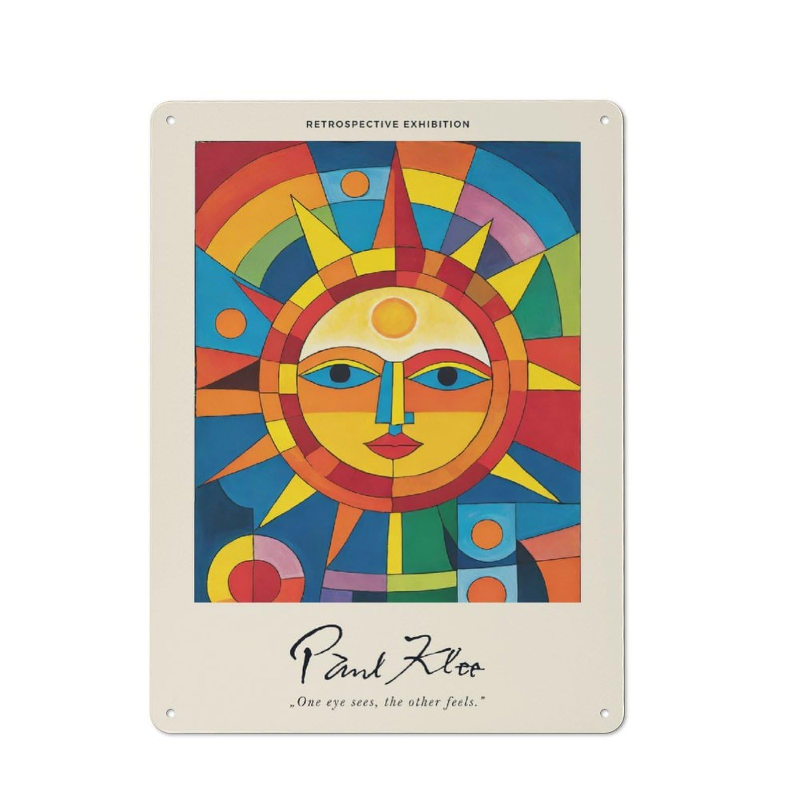 Junmoney Style-24 Tin Wall Plaque 40X30cm With Paul Klee Colorful Sun For Living Room Or Hallway, For Vintage Wall Decor Fans, For Themed Room Decoration