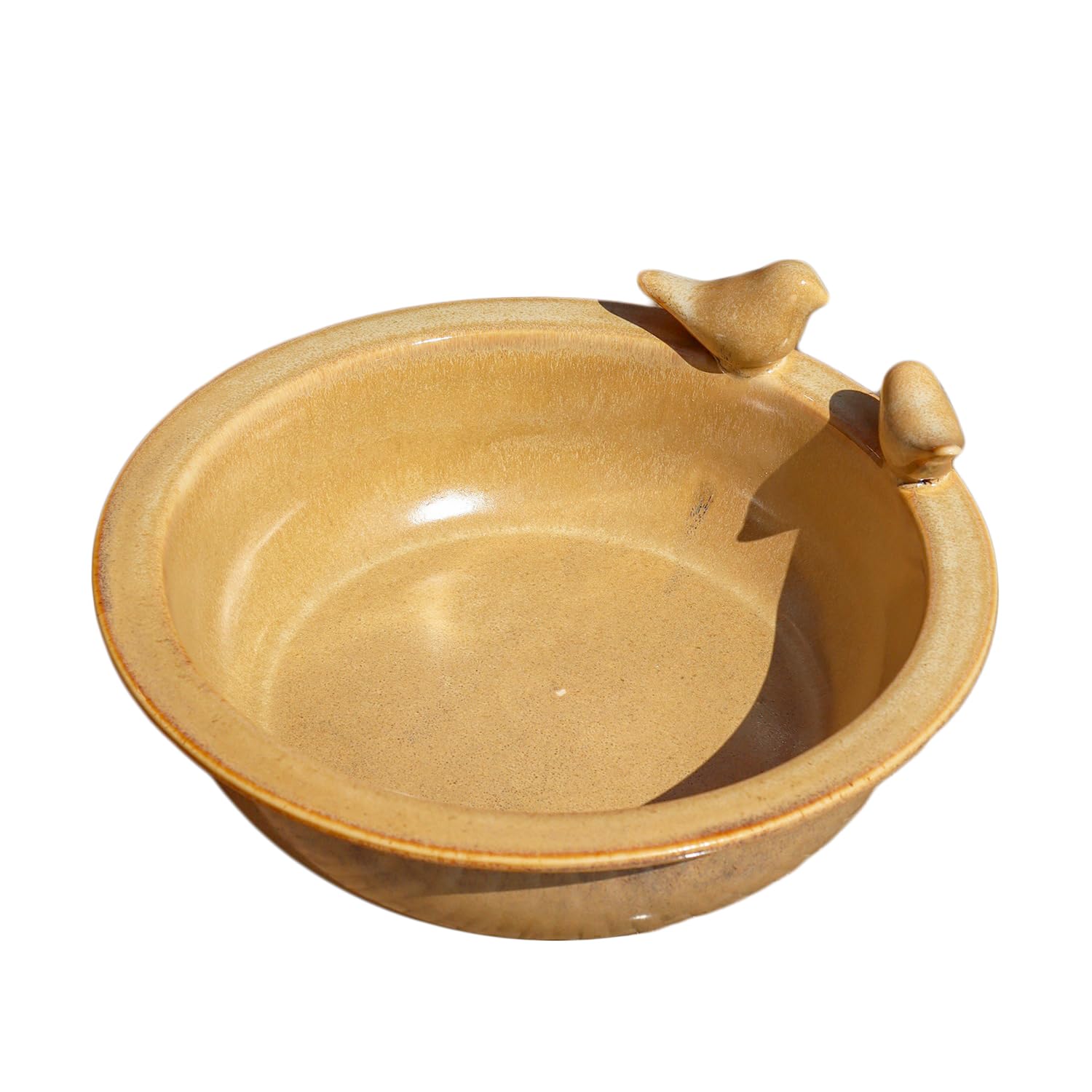 Brown Reactive Glaze Bird Bath 24x10x24cm Speckled Ceramic Garden Water Bowl Seed Feeder