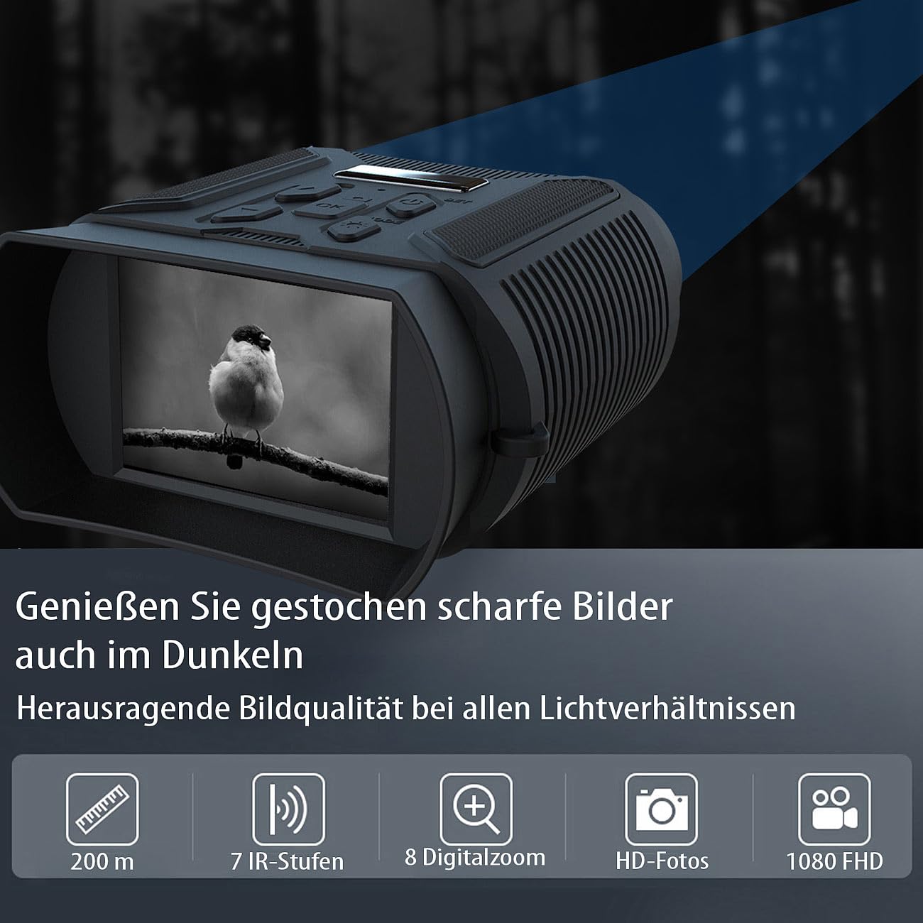 Zavarius Nachtsichtkamera Binokulares Akku-Nachtsichtgerät QHD 500 m IR-Nachtsicht