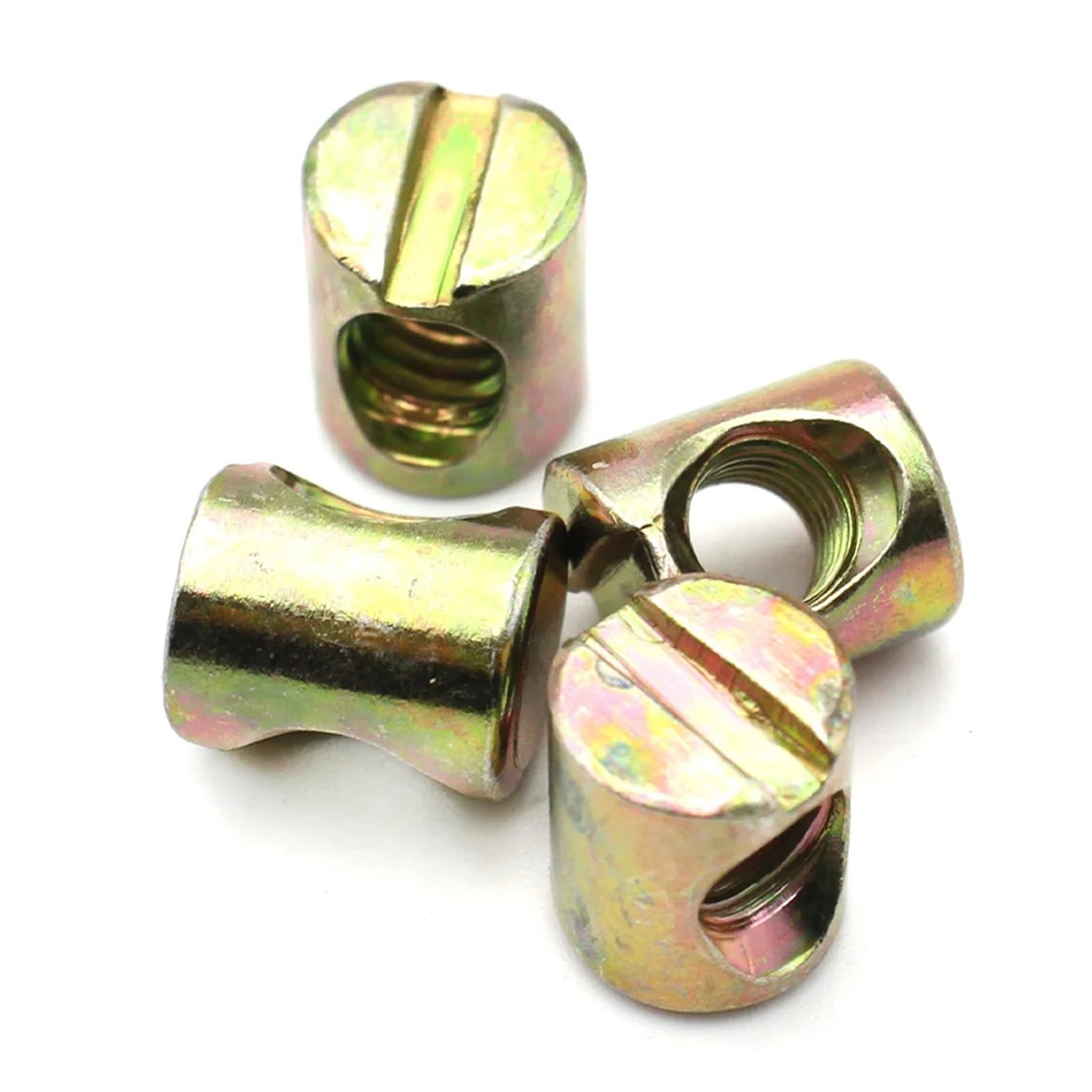 Nakrętki beczkowe do mebli, Opakowanie 6 nakrętek z otworem poziomym, z rowkiem i osadzonym w nich kołkiem, M4-M8(M8x17mm)