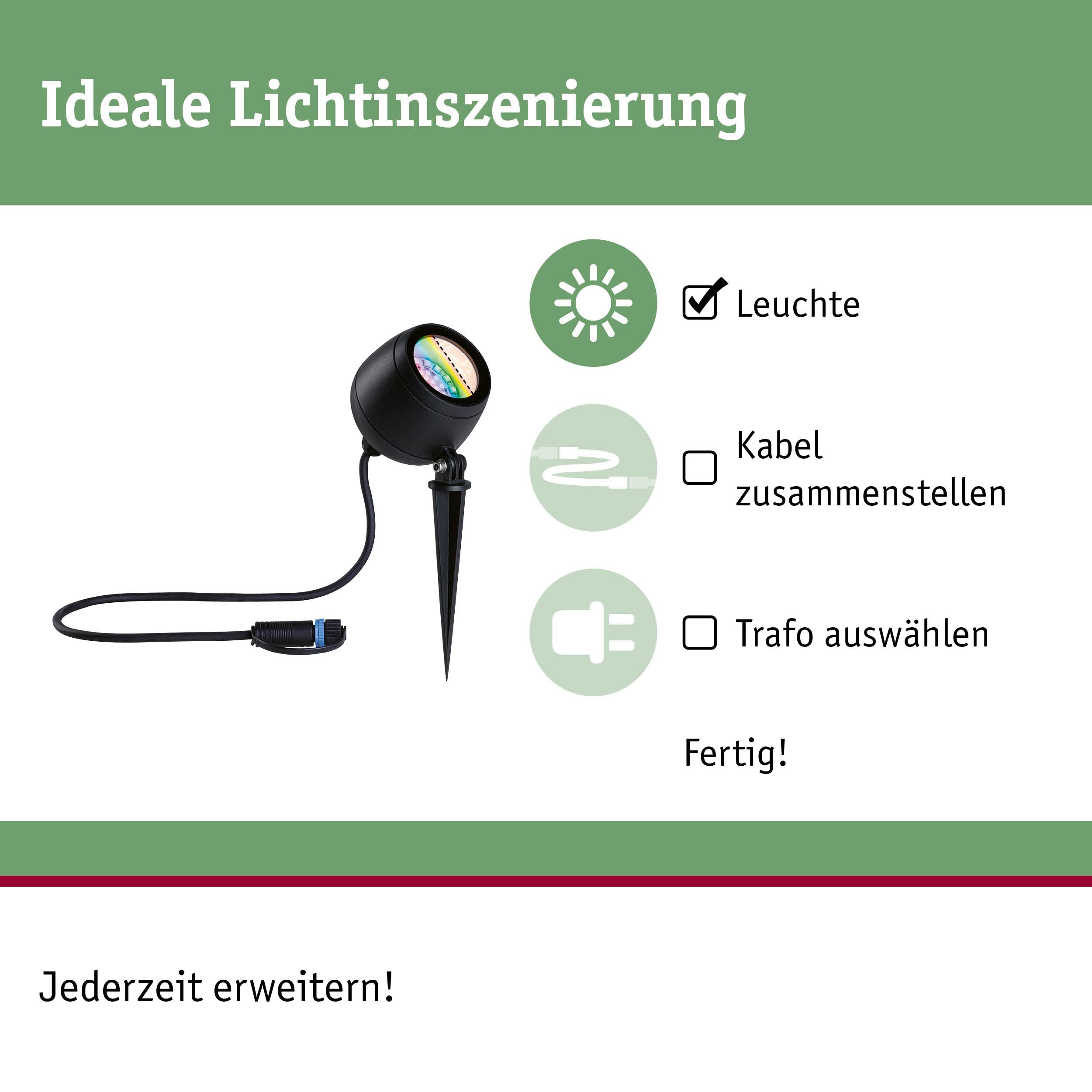 Paulmann 94769 Plug & Shine LED reflektor ogr. Kikolo Smart Home Zigbee IP65 6,2W 400lm możl. ściemniania 261mm antracyt tw.szt./alu. 3000–6500K RGBW+