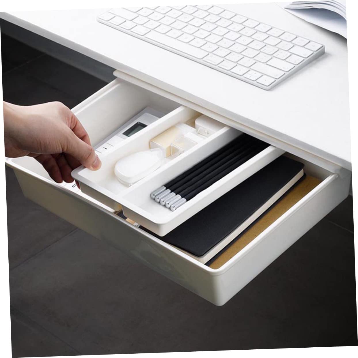 Lurrose 2pezzi Sottotavolo Estraibile Organizer Per Cancelleria e Articoli Per Ufficio Portapenne Invisibile Realizzato Materiali Di Resistente e Pratico Per Uso Prolungato
