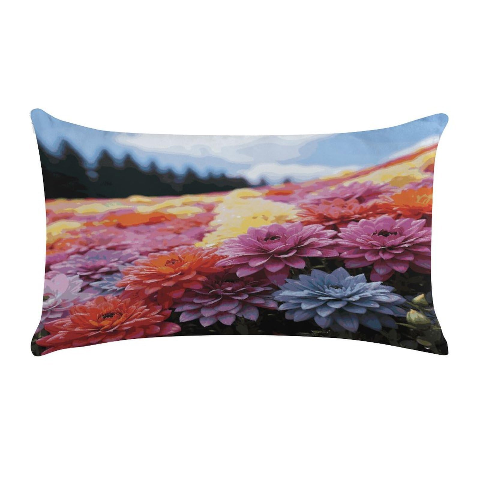 Rainbow Flower Sea Pillow Case Decorative Rectangle Throw Pillow Cover Soft Plush Pillowcase Cozy Cushion Case Modern Pillow Sham Cushion Cover for Bedroom Sofa Couch 20 X 12 Inch