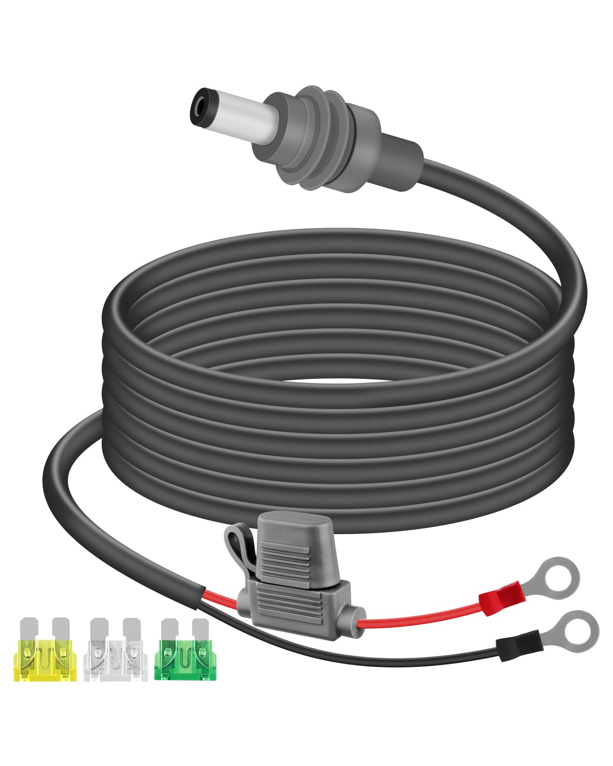 RIIEYOCA 18AWG 12V-24V Star/link Mini DC Power Cable with Built-in 30A ATC/ATO Fuse Holder, O-Ring to DC 5.5x2.1mm Direct Battery Cable, for RV, Marine, Off-Grid Camping & Overlanding（ 3M/10FT）
