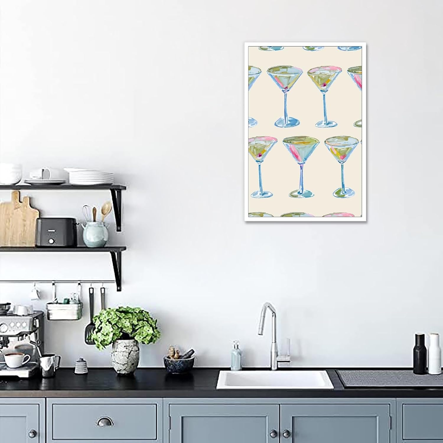 Funky Watercolor Martini Posters Colorful Wine Glass Preppy Canvas Wall Art Trendy Cocktail Parties Alcohol Prints Painting For Bedroom Living Room Bar Cart Dorm Wall Decor 16x24in Unframed