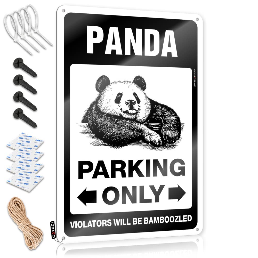 KRAZMURONGD Warning Tin Sign Funny Garage Signs For Men Panda Parking Only Tin Sign(30X40CM)