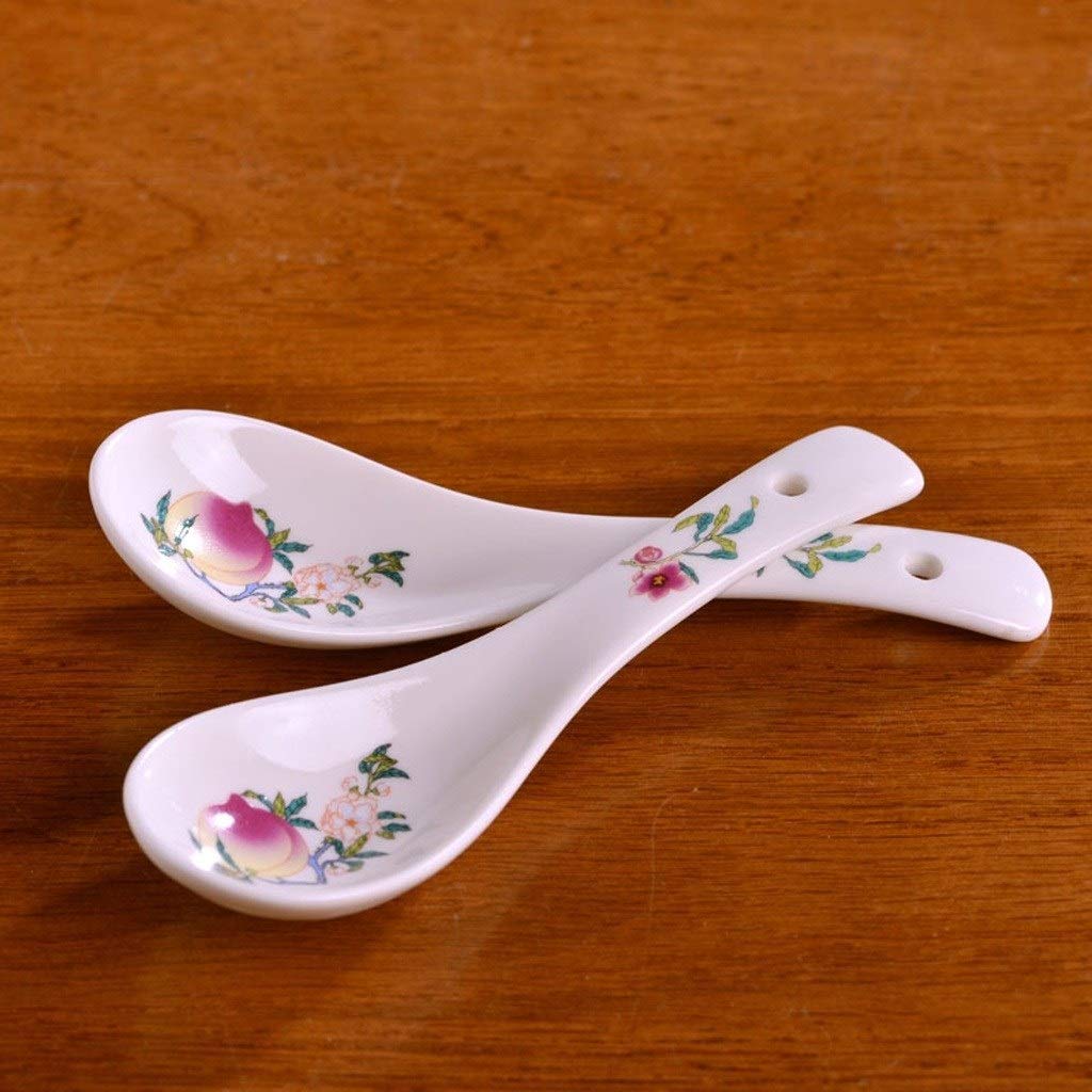 Cucharas/Cucharas de Sopa Juego de 6 cucharas de cerámica, Porcelana Sopa cucharas de Sopa, cucharas de Mesa, Cena de cucharas Modelo de Color Rojo 5.3 Pulgadas de Largo Cucharas Chinas