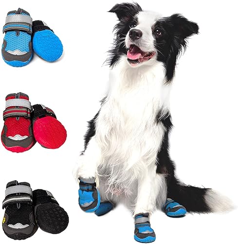 Botas para perros  Zapatos de seguridad transpirables para pavimento caliente  Botines antideslizantes ajustables con estilo deportivo para perros