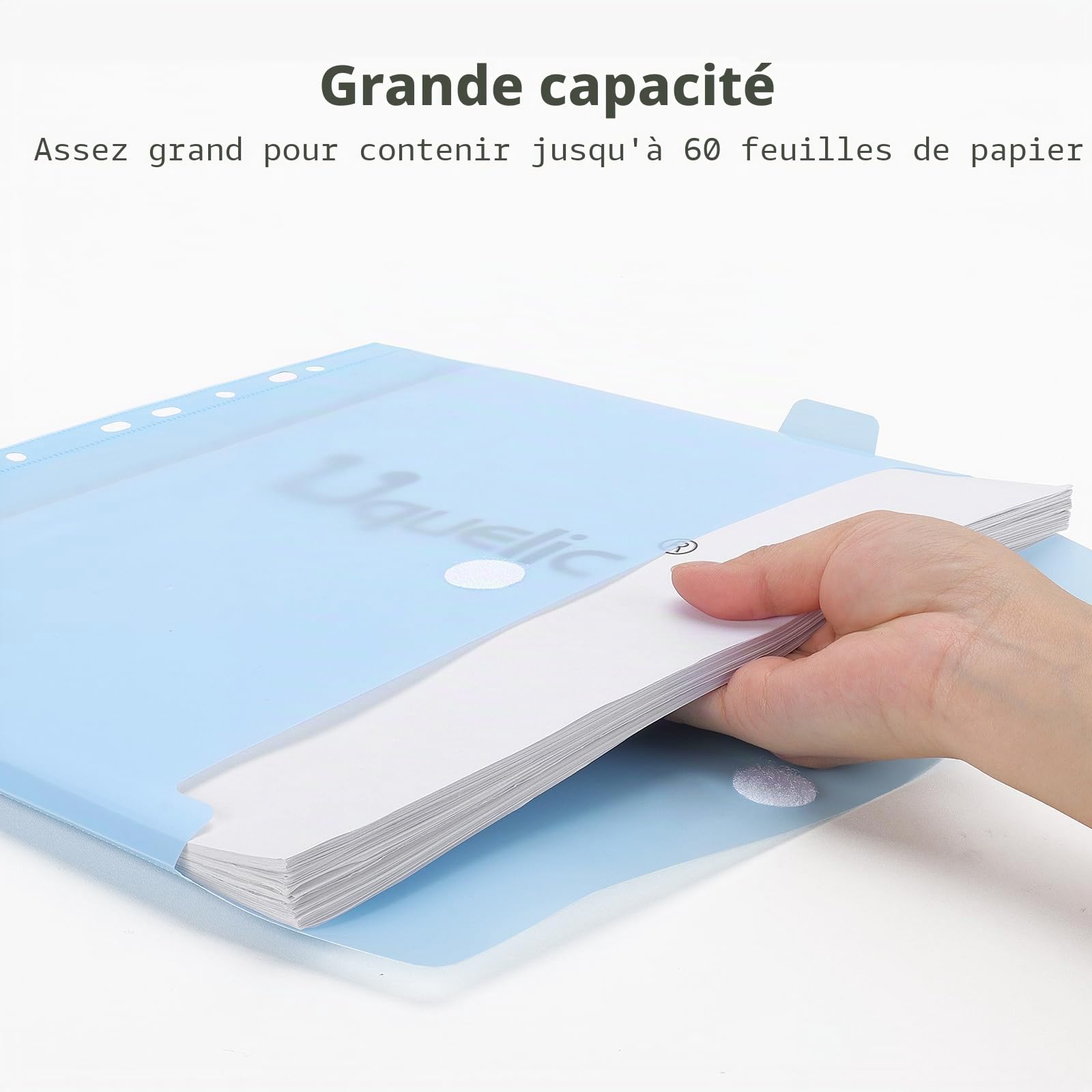 Uquelic Classeur 3 anneaux A4 - Classeur avec 12 pochettes plastique A4 pour organiser et classer des documents, coque souple en PVC (Macaron transparent)