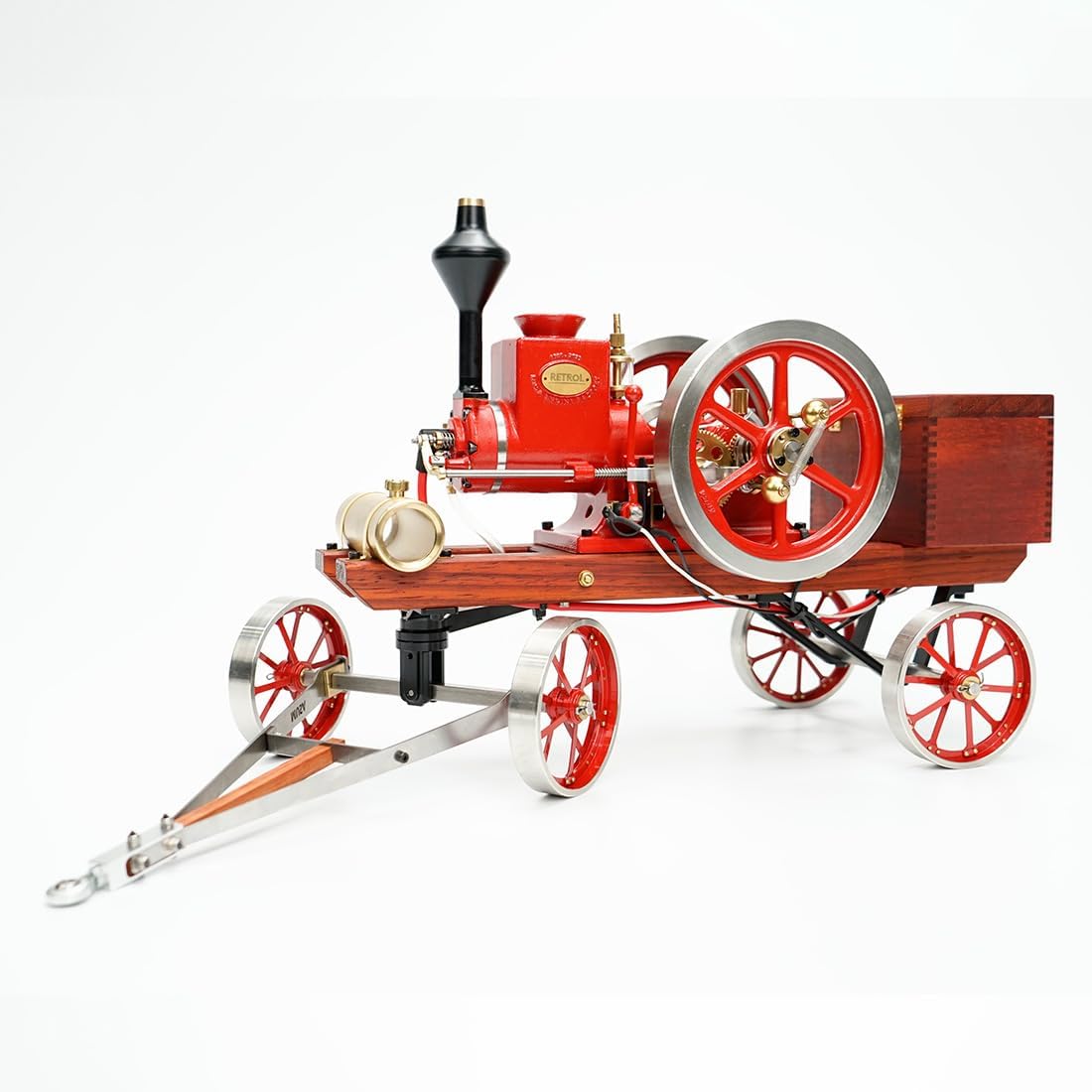 Retrol Engine HM-01 Engine Model Kit, Hit and Miss Engine Kit with High-Low Speed Gear Lever/Flatbed Transport Cart/Accessory Triad/CDI Igniter/Spark Plug, Gift -Assembled