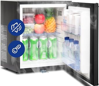 Lockable Mini Fridge 1.0 Cu.Ft, 110V 12V Small Refrigerator, Reversible Door, Quiet No Noise for Office Dorm, Bedroom, Truck, RV, Black