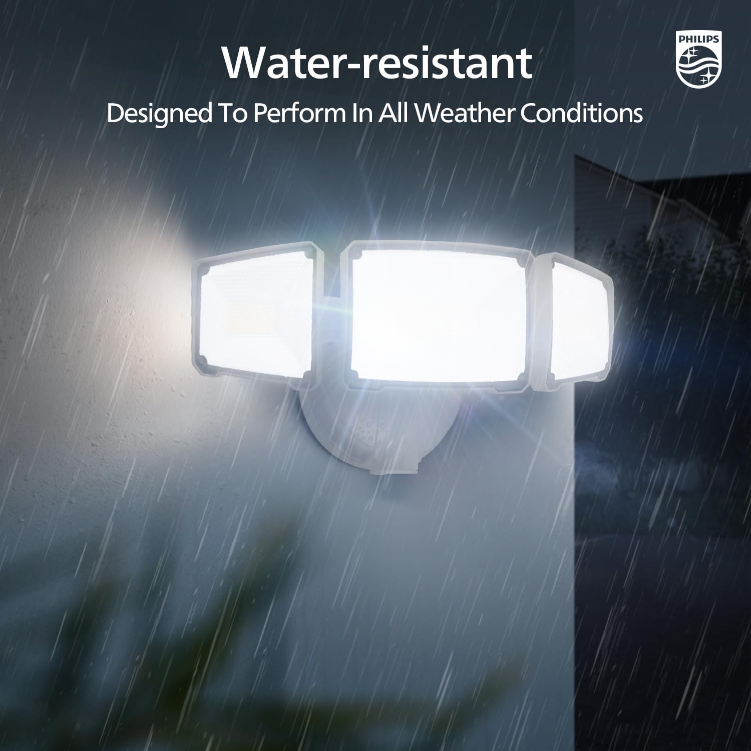 Philips 72W 7400LM LED Flood Lights Outdoor, Switch Controlled Aluminum Security Lights, 3 Adjustable Heads, Wall Mount, 5000K Daylight, Waterproof for Yard, Garage