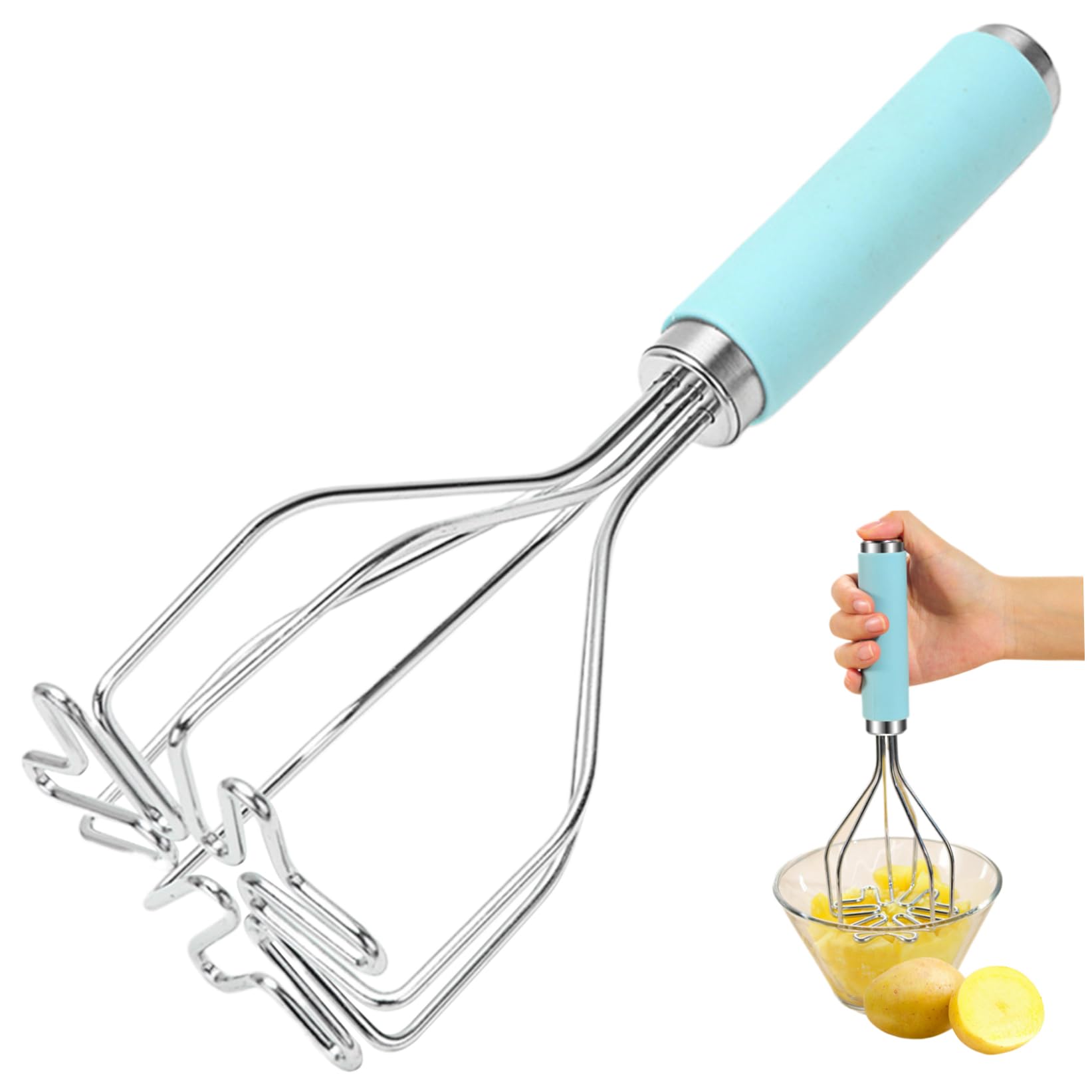 Wedhapy Potato Masher Stainless Steel Potato Masher 10" Stainless Steel Food with Non Slip Handle Portable Ricer Kitchen Tools for Baby Food and Mashing Potatoes