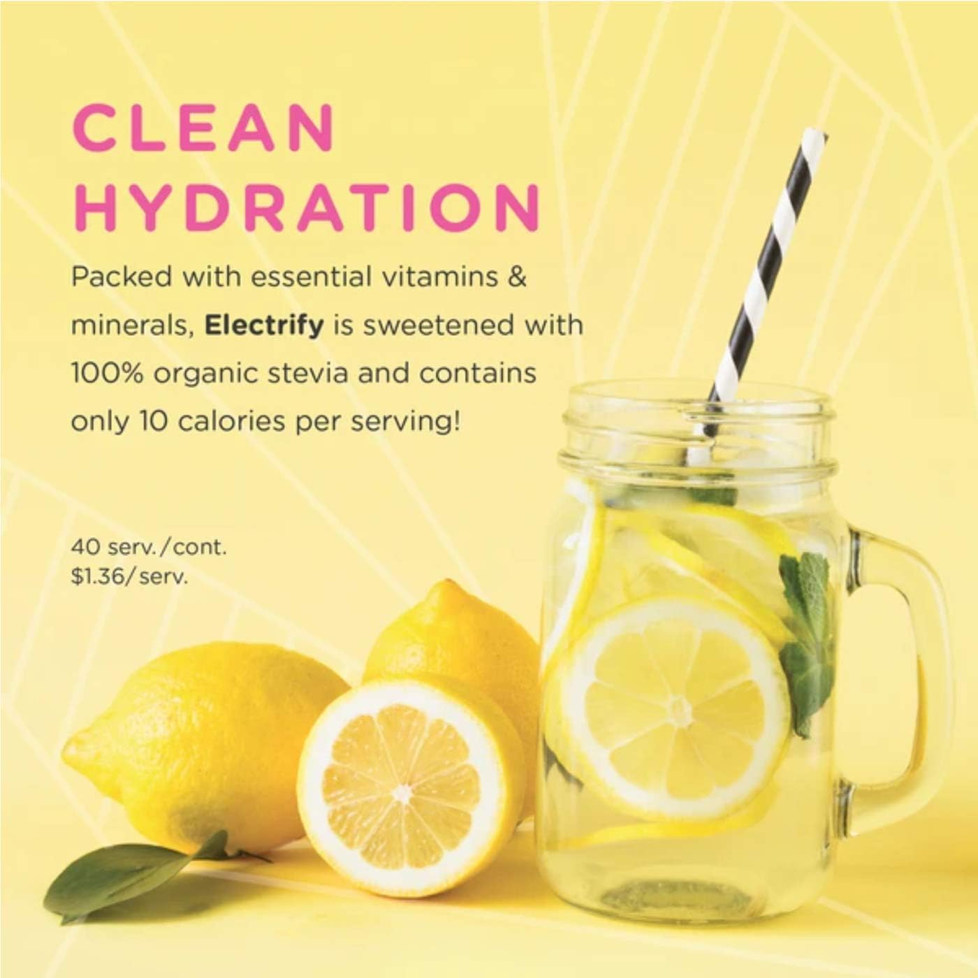 Lemon-Orange Electrolyte Replacement Supplement Powder with Stevia for Hydration - ProGlow Electrify (30 Servings)