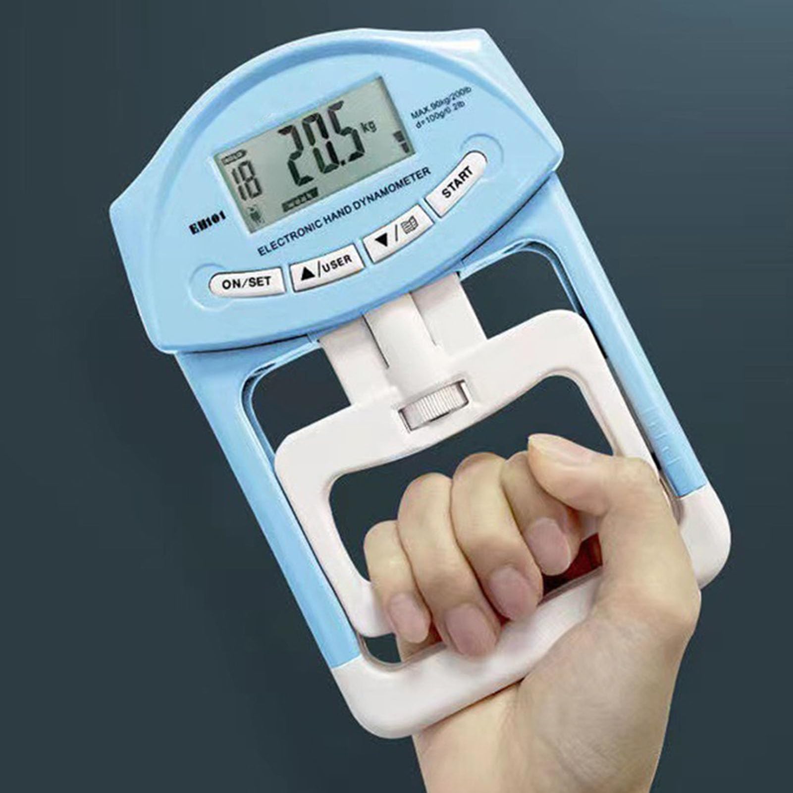 Dinamómetro de Mano Digital con Agarre Ajustable para Medición de Fuerza - Probador de Fuerza Electrónico con Pantalla LCD para Entrenamiento de Rehabilitación, Material ABS, 195x125x30 Mm