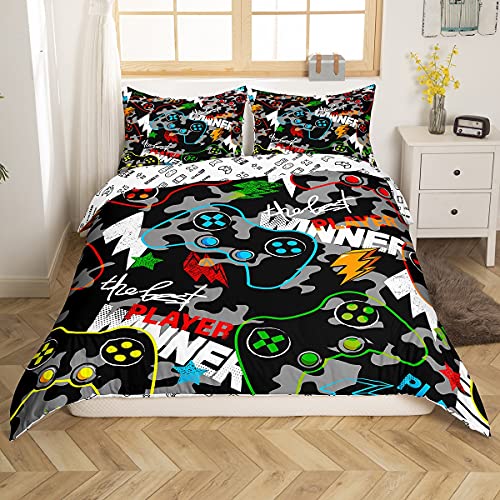 Homemissing Gamer Parure de Lit 220x240cm Enfants Camouflage Jeux Vidéo Ensembles de Housse de Couette pour Garçons Adolescents Gris Camo Gaming Housse de Couette...