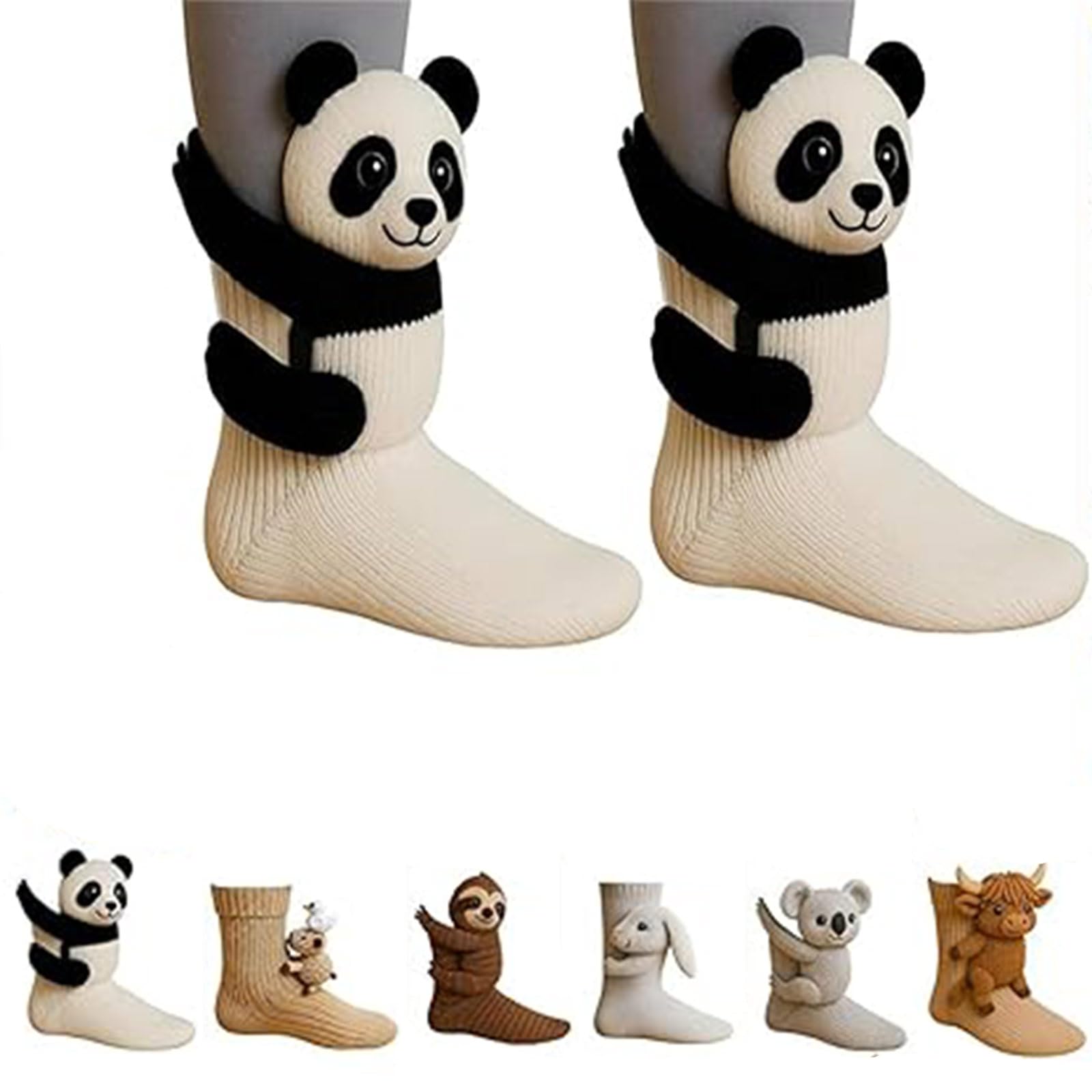 Ysinobear Unisex Panda 3D Knit Animal Socks,2026 Novelty Floor Sock For Christmas,Cute Novelty Animal Socks,Hand Crochet Knit Sock,Winter Warm Floor Socks,Breathable Anti-Sweat Design,Christmas Gifts For (Panda)
