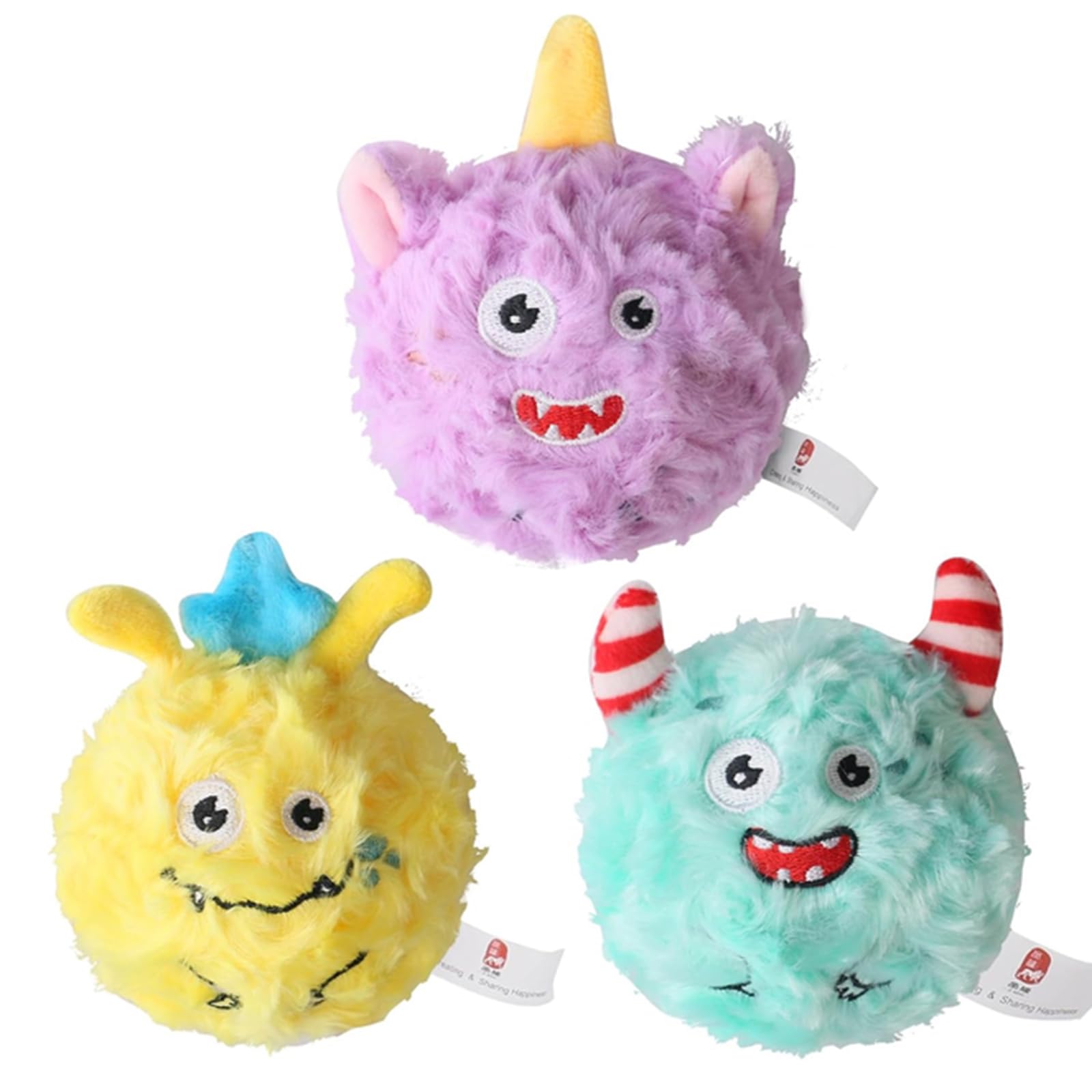 XIUWOUG Dog Toys 3-Pack, Dog Plush Chew Toy with Squeaky Balls Inside
